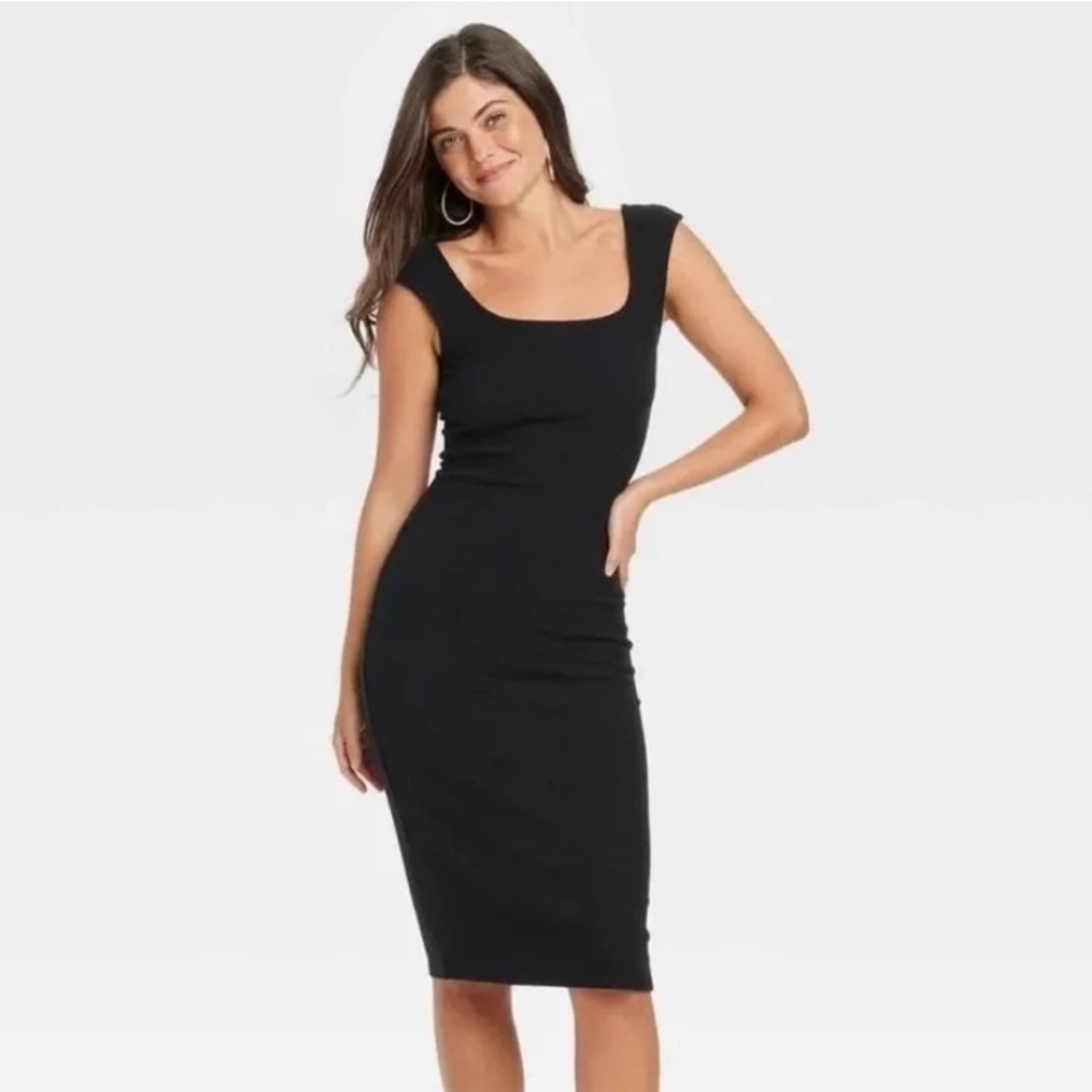 Knit ribbed Midi Bodycon Dress from Target Universal Thread Black nwt